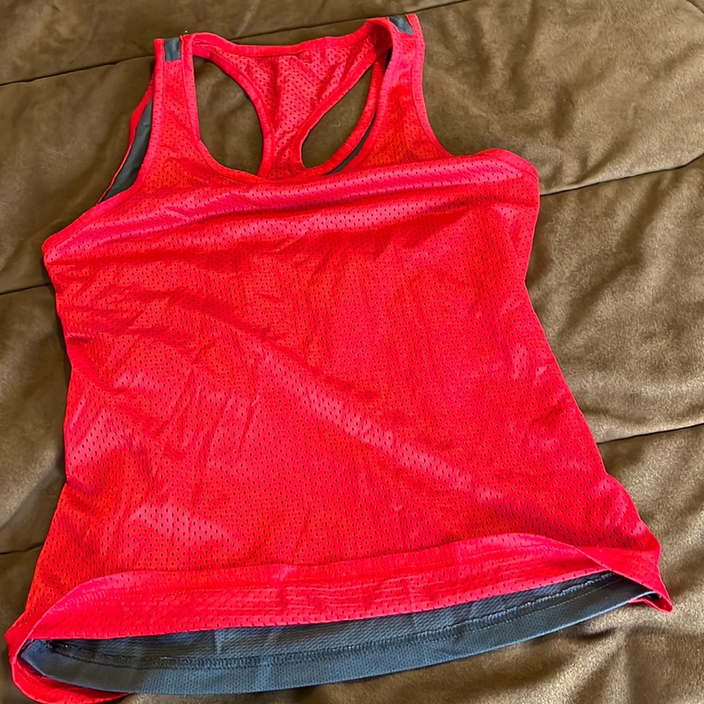 Red and Grey reversible mesh tank.